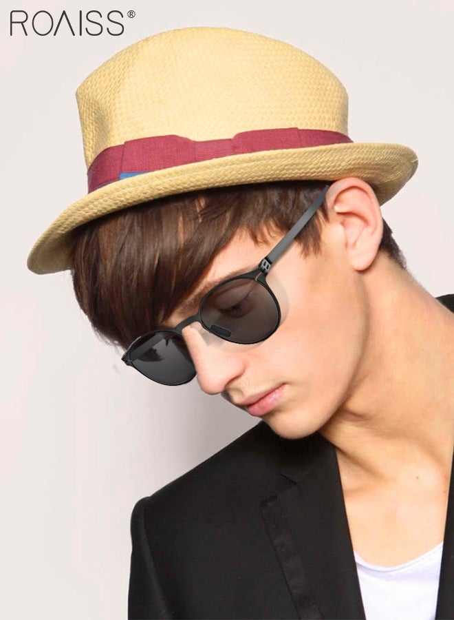 roaiss Men's Round Sunglasses UV400 Protection Sun Glasses with Ultralight Metal Frame Fashion Anti-Glare Sun Shades for Men Driving Fishing Traveling Black - Image 2