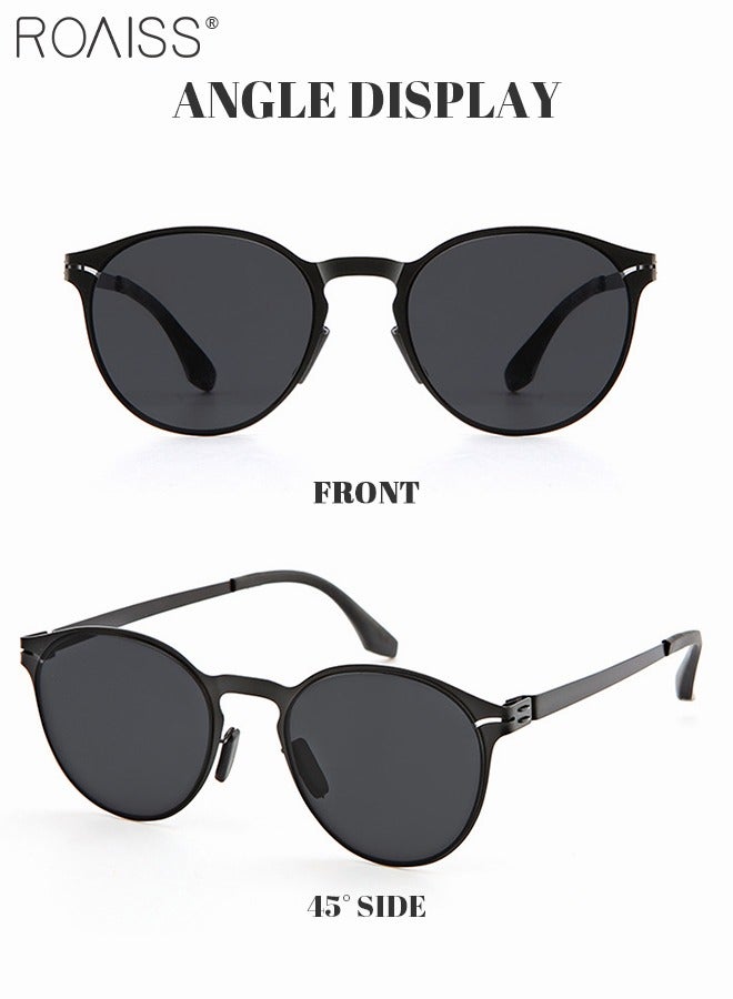 roaiss Men's Round Sunglasses UV400 Protection Sun Glasses with Ultralight Metal Frame Fashion Anti-Glare Sun Shades for Men Driving Fishing Traveling Black - Image 5