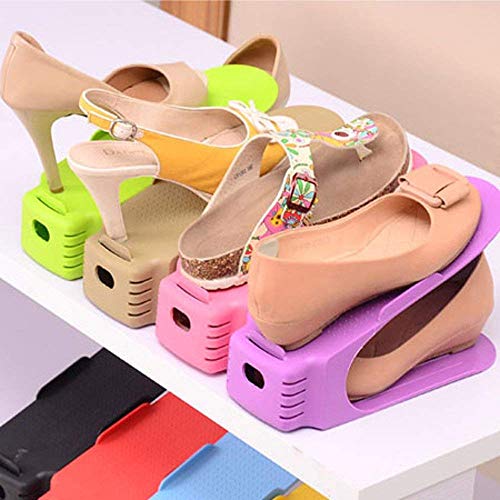NYALKARAN Plastic Shoe Slots Organizer Space Saver Double Deck Shoe Rack Adjustable Shoe Slots for Closet Organization (Set of 5) - Image 4