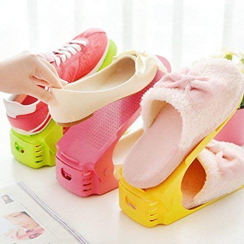 NYALKARAN Plastic Shoe Slots Organizer Space Saver Double Deck Shoe Rack Adjustable Shoe Slots for Closet Organization (Set of 5) - Image 1