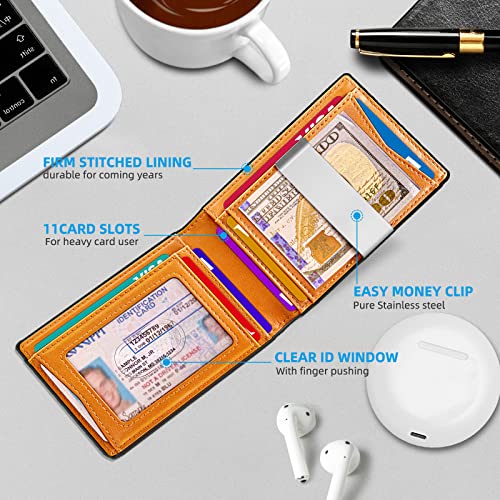 KS Mens Wallet Gift Airtag or Standard Use,Slim Front Pocket Leather Wallet Money Clip 11 cards RFID Blocking - Image 3