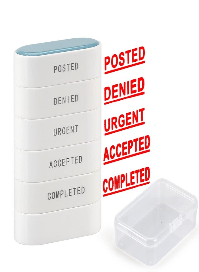 JMFHCD 5-in-1 Office Stamp Set - Pre-Inked Rubber Stamp: Accepted, Completed, Urgent, Posted, Denied Stamp, Red-Ink Impression Size 1.5'' X 0.55'', Cute & Unique Designed Business Message White-red - Image 1