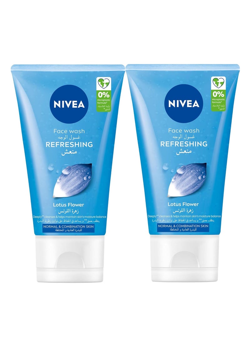 Nivea Face Wash Refreshing Cleansing for Normal Skin  with Lotus Flower 150ml Pack of 2  - Image 1