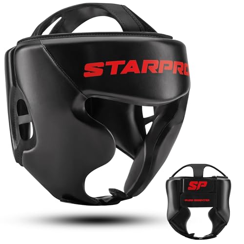 Starpro Black Boxing Headgear for Men Women Safety Headguard with Padding Muay Thai MMA Training Sparring Karate - Image 1