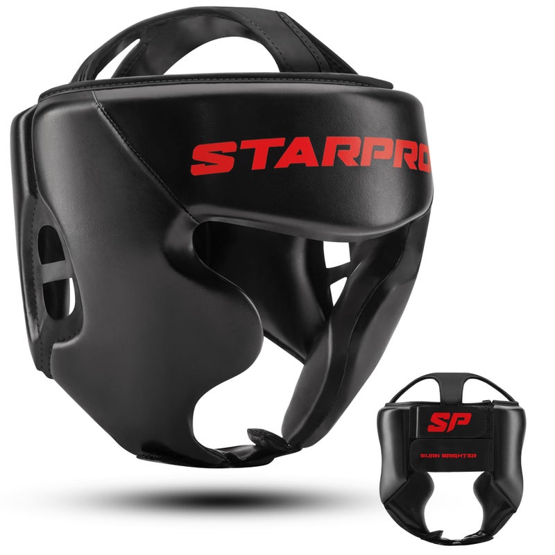 Starpro Black Boxing Headgear for Men Women Safety Headguard with Padding Muay Thai MMA Training Sparring Karate - Image 2