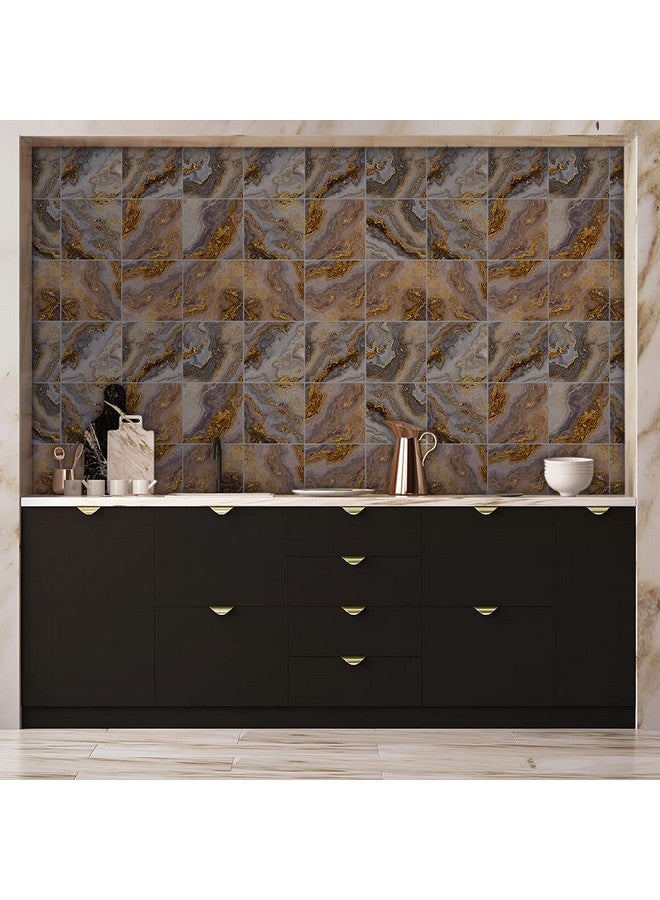 FUNLIFE 50Pcs Peel And Stick Kitchen Backsplash, Self-Adhesive Waterproof Tile Stickers, Retro Wall Decals For Home Bathroom Laundry Room Decor, 7.87"X7.87" Brown Marble - Image 2