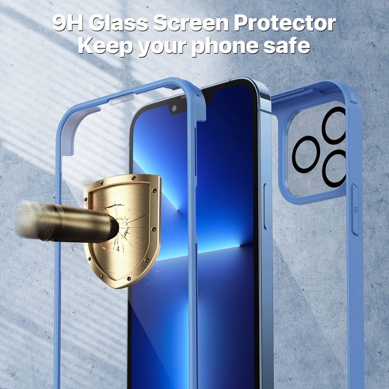 CENHUFO iPhone 13 Pro Case with Tempered Glass Screen Protector and Camera Protector [9H HD] 360° Shockproof Double Sided Phone Case Full Cover Mobile Phone Case for iPhone 13 Pro – Sierra Blue Precision processed material - Image 4