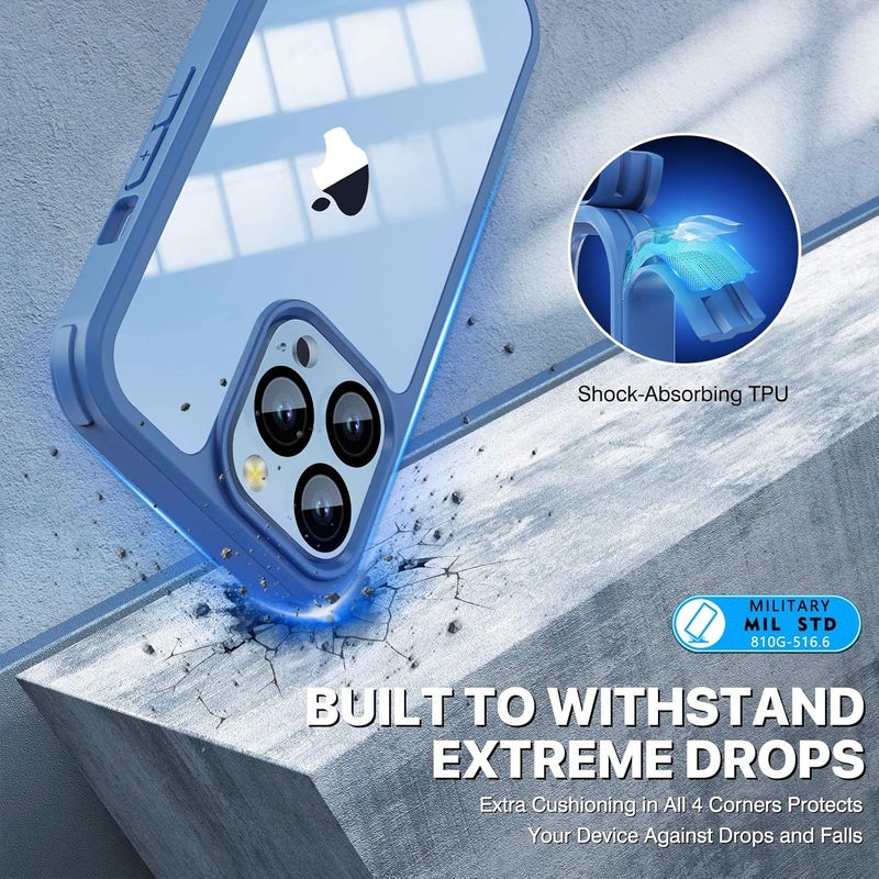 CENHUFO iPhone 13 Pro Case with Tempered Glass Screen Protector and Camera Protector [9H HD] 360° Shockproof Double Sided Phone Case Full Cover Mobile Phone Case for iPhone 13 Pro – Sierra Blue Precision processed material - Image 5