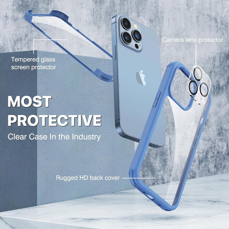 CENHUFO iPhone 13 Pro Case with Tempered Glass Screen Protector and Camera Protector [9H HD] 360° Shockproof Double Sided Phone Case Full Cover Mobile Phone Case for iPhone 13 Pro – Sierra Blue Precision processed material - Image 3