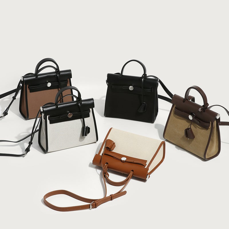 Large-Capacity Kelly Bag 2026 Spring/ Trendy Versatile Canvas Color-Blocking Commuter Tote Shoulder Crossbody Bag - Image 4