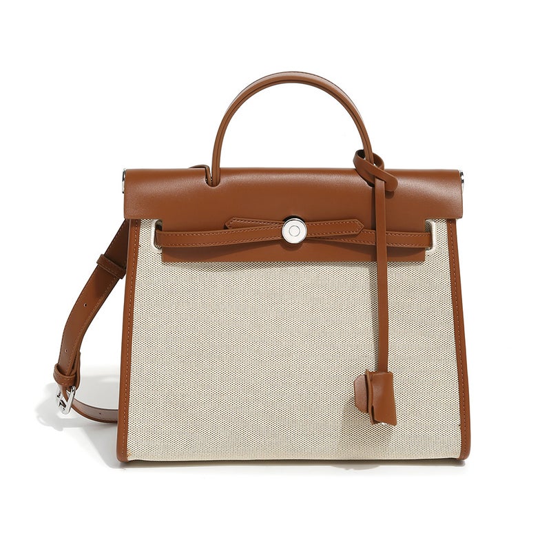 Large-Capacity Kelly Bag 2026 Spring/ Trendy Versatile Canvas Color-Blocking Commuter Tote Shoulder Crossbody Bag - Image 5