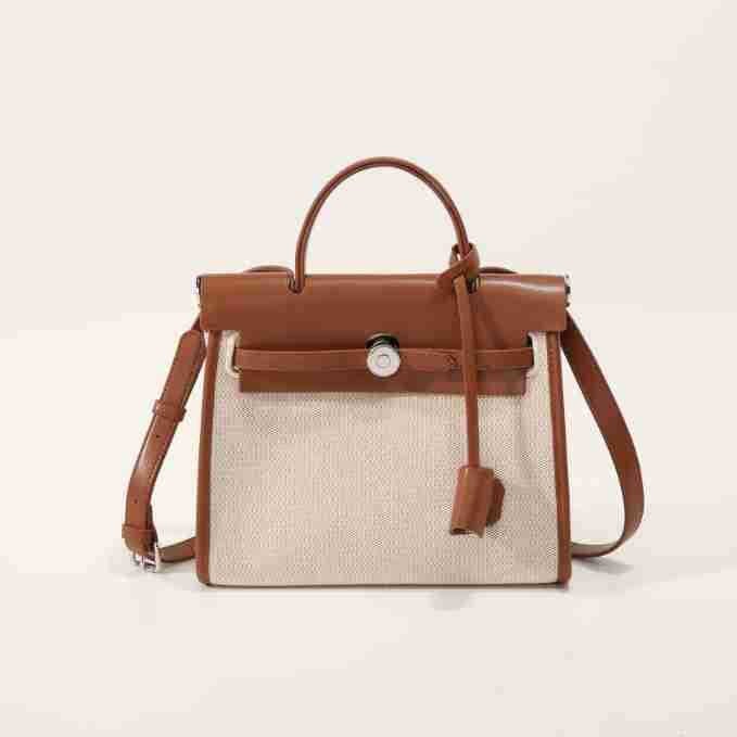 Large-Capacity Kelly Bag 2026 Spring/ Trendy Versatile Canvas Color-Blocking Commuter Tote Shoulder Crossbody Bag - Image 1
