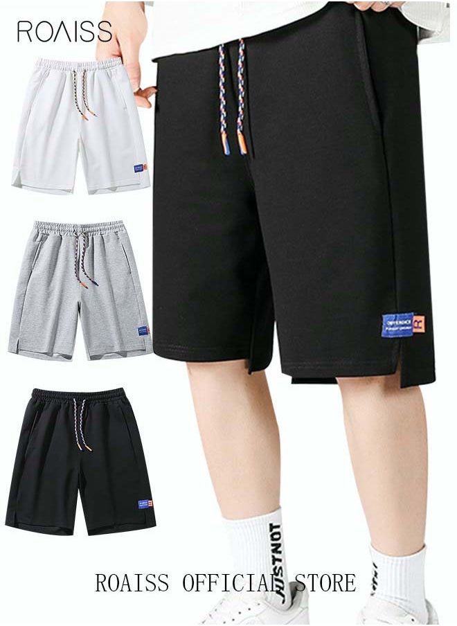roaiss Men's Casual Drawstring Waist Swimming Trunks Beachwear Beach Pants Loose Five Point Pants Sports Running Boxer Swim Shorts Swimsuit Summer Everyday Clothing Black  - Image 3