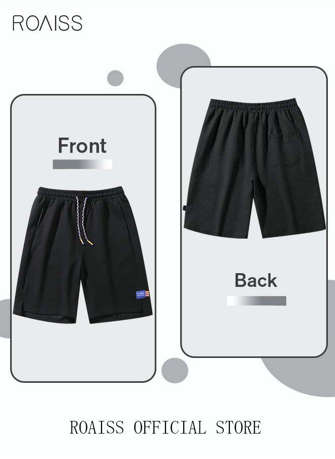 roaiss Men's Casual Drawstring Waist Swimming Trunks Beachwear Beach Pants Loose Five Point Pants Sports Running Boxer Swim Shorts Swimsuit Summer Everyday Clothing Black  - Image 4