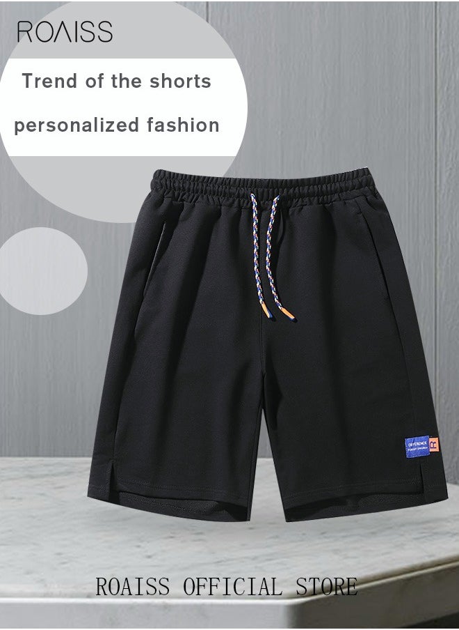 roaiss Men's Casual Drawstring Waist Swimming Trunks Beachwear Beach Pants Loose Five Point Pants Sports Running Boxer Swim Shorts Swimsuit Summer Everyday Clothing Black  - Image 3