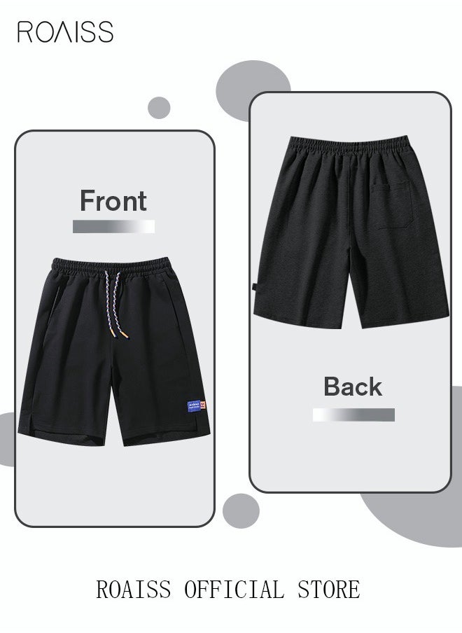 roaiss Men's Casual Drawstring Waist Swimming Trunks Beachwear Beach Pants Loose Five Point Pants Sports Running Boxer Swim Shorts Swimsuit Summer Everyday Clothing Black  - Image 4