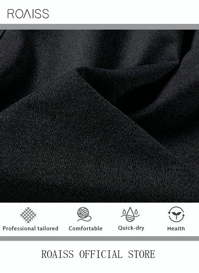 roaiss Men's Casual Drawstring Waist Swimming Trunks Beachwear Beach Pants Loose Five Point Pants Sports Running Boxer Swim Shorts Swimsuit Summer Everyday Clothing Black  - Image 5