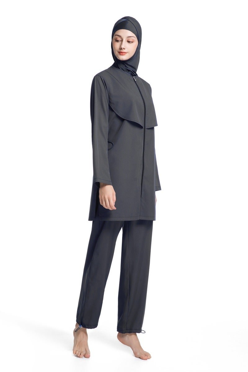 3-Piece Muslim Women's Conservative Swimwear Set Summer Casual Comfortable UV Protection Long Sleeve Zip-Up Swimsuit Lightweight Beach Attire - Image 3