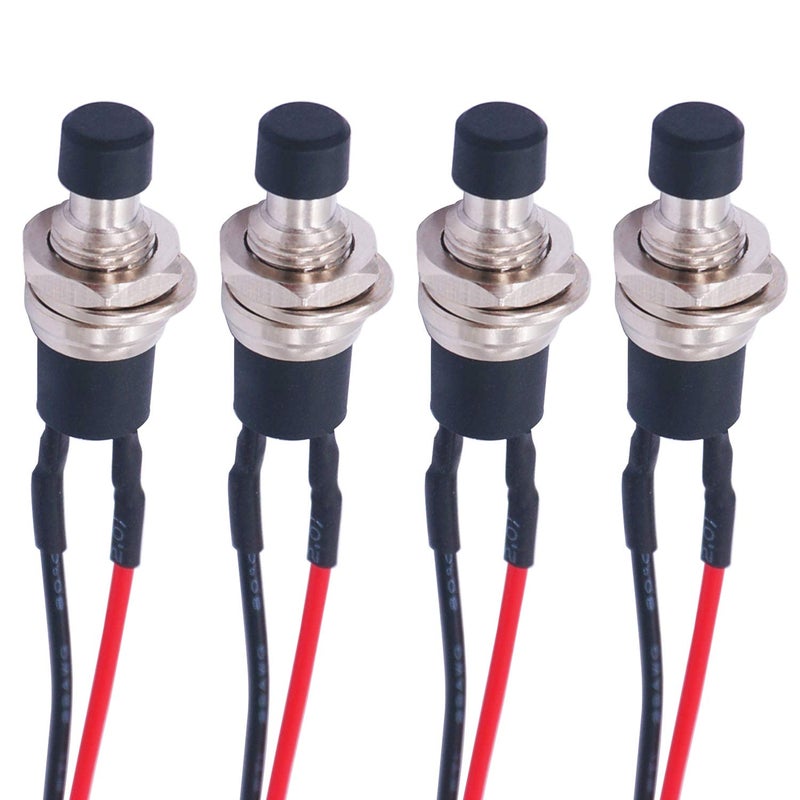 Twidec 4 قطع مفتاح دفع مزود بآلية قفل ذاتي 3A 250V AC 2 دبابيس SPST ON/Off مفتاح مصغر أسود مع أسلاك ملحومة مسبقًا L-PBS-110-XBK - Image 1