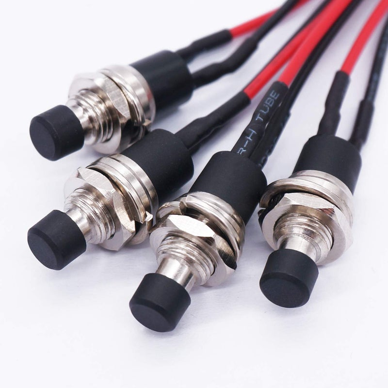 Twidec 4 قطع مفتاح دفع مزود بآلية قفل ذاتي 3A 250V AC 2 دبابيس SPST ON/Off مفتاح مصغر أسود مع أسلاك ملحومة مسبقًا L-PBS-110-XBK - Image 2