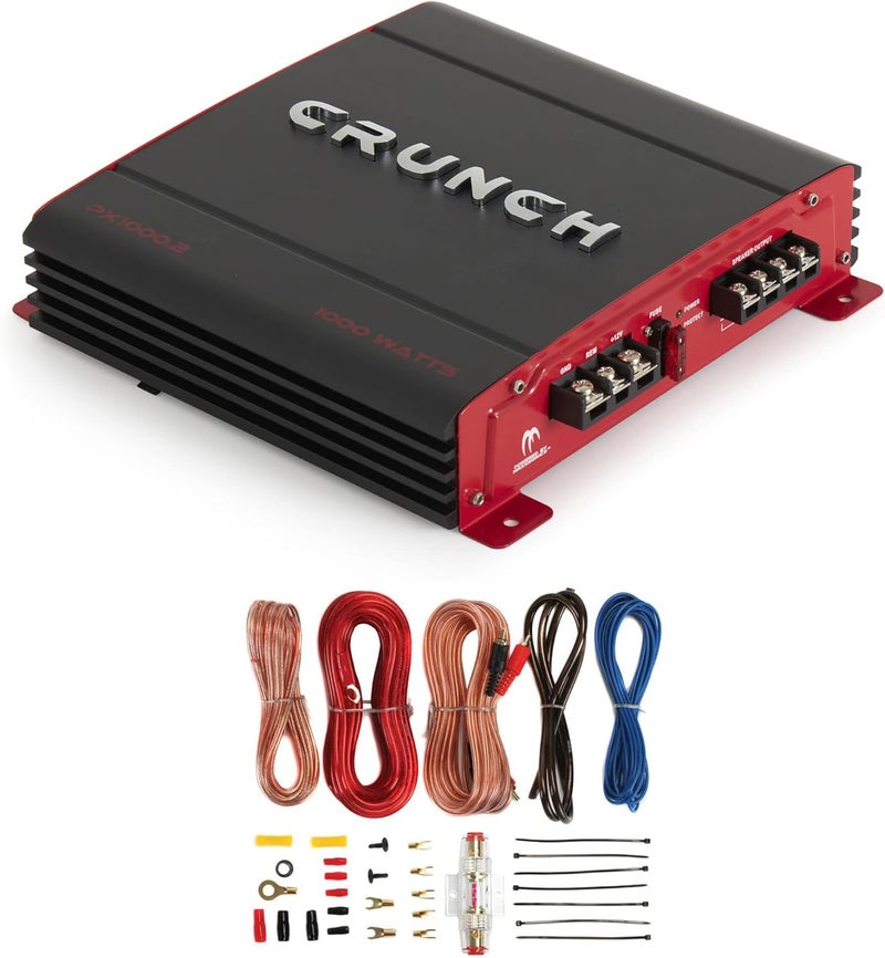 Crunch PX-1000.2 2 Channel 1000 Watt Amp A/B Car Stereo Amplifier + Wiring Kit - Image 1