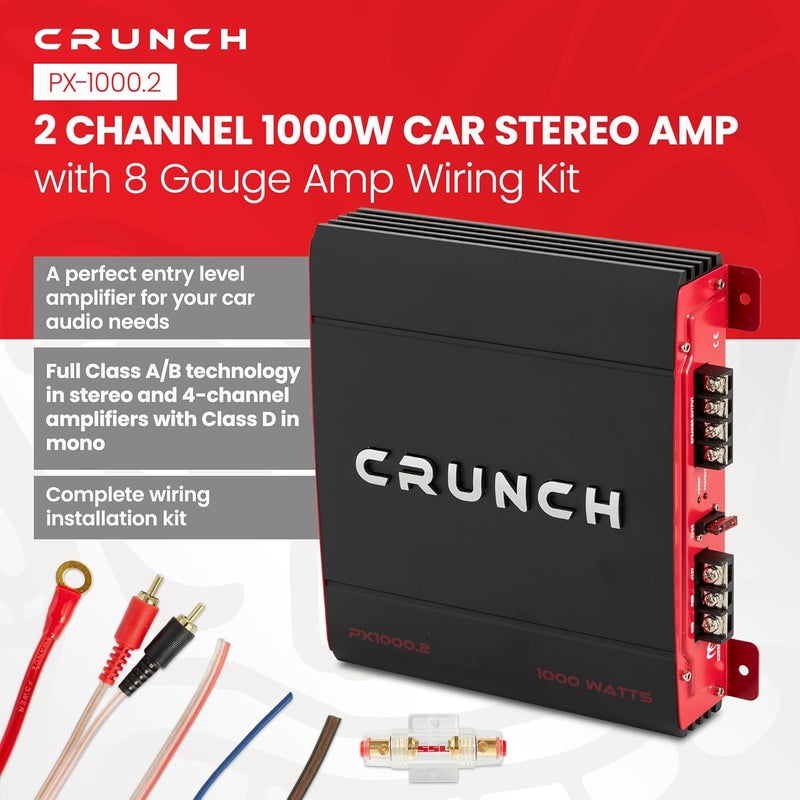 Crunch PX-1000.2 2 Channel 1000 Watt Amp A/B Car Stereo Amplifier + Wiring Kit - Image 2