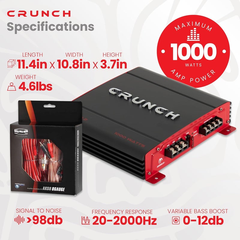 Crunch PX-1000.2 2 Channel 1000 Watt Amp A/B Car Stereo Amplifier + Wiring Kit - Image 3