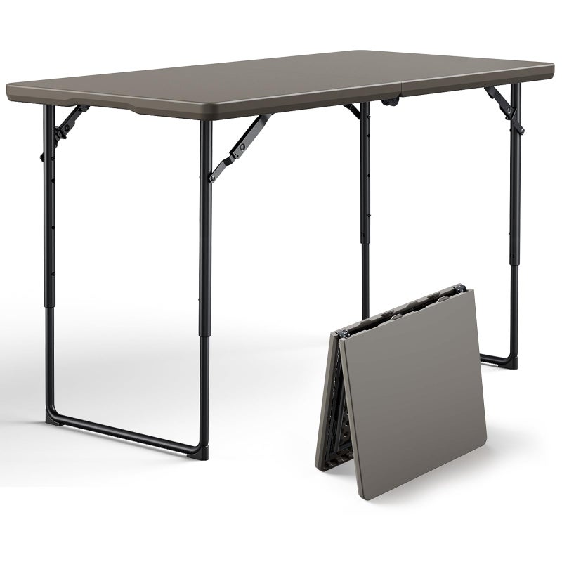 MAKE CHANGES Folding Table, 4FT Foldable Picnic Table with Adjustable Height, Heavy Duty Fold-in-Half Portable Table for Weddings, Camping, RV Travel, Parties, BBQs, and Indoor Use, Easy to Fold and Store, Khaki - Image 1