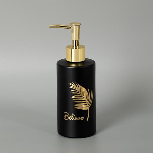 MUAC 300ml Glass Liquid Soap Dispenser for Bathroom, Handwash Liquid Dispenser Bottle for Kitchen, Washbasin, Opaque (SD-H8407_Black) - Image 1