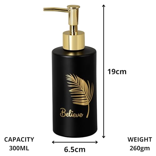 MUAC 300ml Glass Liquid Soap Dispenser for Bathroom, Handwash Liquid Dispenser Bottle for Kitchen, Washbasin, Opaque (SD-H8407_Black) - Image 2