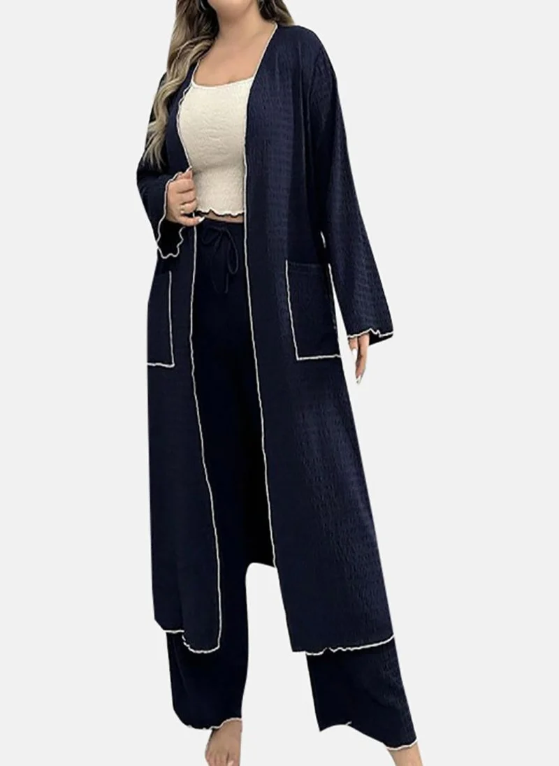 يونيكي Blue Solid Pyjamas,Robe & Crop Top