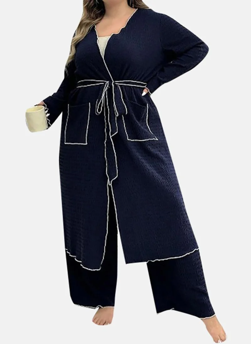 YUNIQEE Blue Solid Pyjamas,Robe & Crop Top