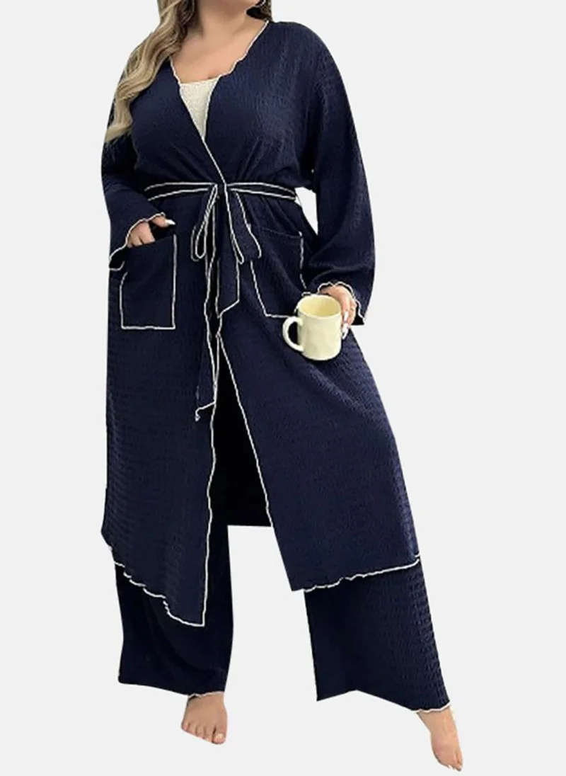 يونيكي Blue Solid Pyjamas,Robe & Crop Top