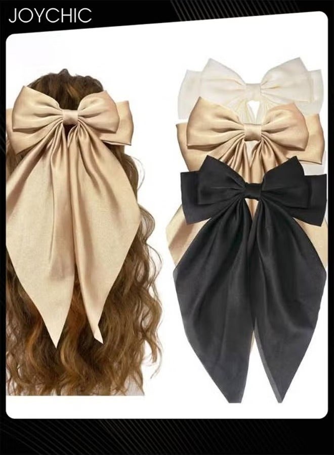 Joychic 3-Piece Set Silky Satin Ribbon Long Tail Bow Hair Accessories for Women Girls Gifts French Hair Clips - Image 1