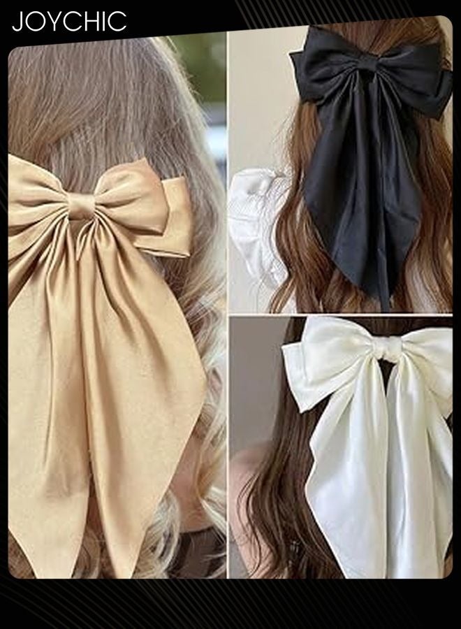Joychic 3-Piece Set Silky Satin Ribbon Long Tail Bow Hair Accessories for Women Girls Gifts French Hair Clips - Image 2