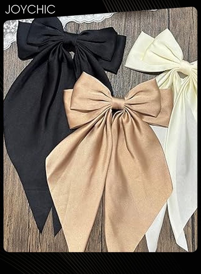 Joychic 3-Piece Set Silky Satin Ribbon Long Tail Bow Hair Accessories for Women Girls Gifts French Hair Clips - Image 3