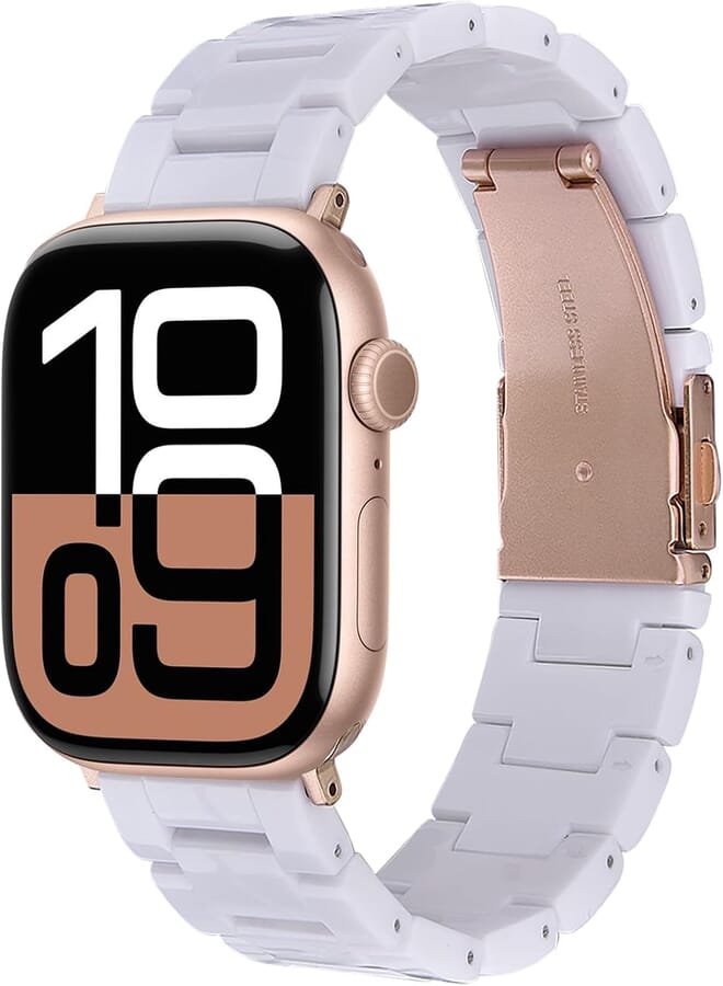 V-MORO Resin Band Compatible with Apple Watch Bands Series 10/9/8/7 41mm 42mm 40mm 38mm Fashion Lightweight Bracelet Strap Replacement for iWatch 6/5/4/3/2/1/SE Women Men(White-tone)
