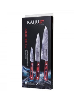 Samura Samura Kaiju Set of 3 Kitchen Knives | Paring Knife, Utility Knife, Chef's Knife | Pakka Woode Handles | Hammered Steel | Polished Edge | Chromium Blades | Corrosion Resistant  - Image 1