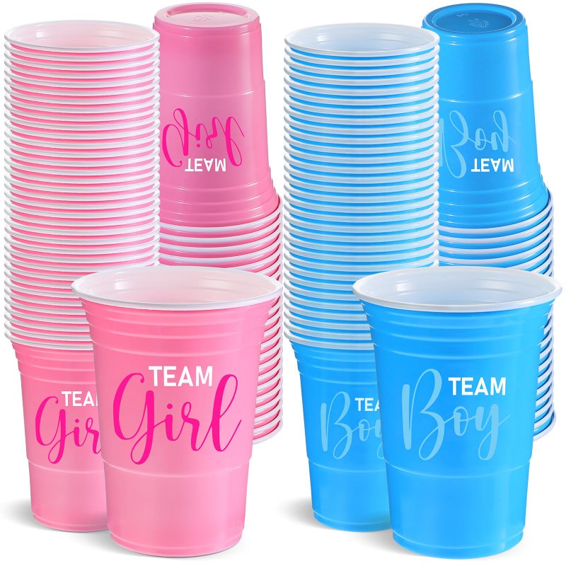 Norme 120 Pcs Gender Reveal Plastic Cups Gender Reveal Party Supplies Team Boy Team Girl Disposable Blue Pink Cups for Beverage Drink Tableware 16 oz - Image 3