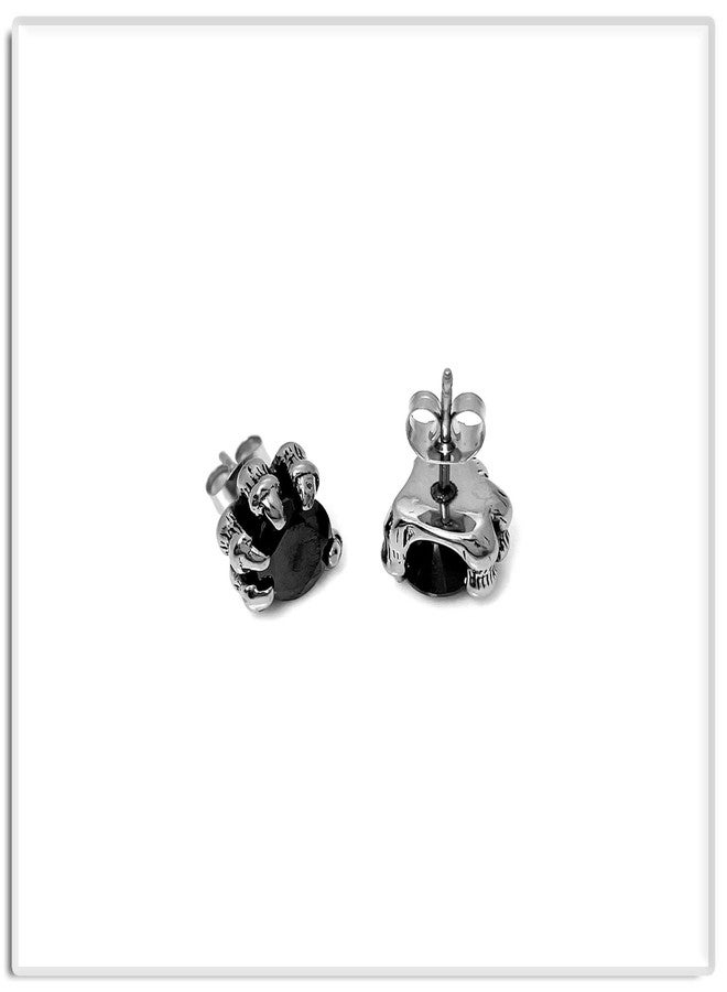 Xusamss Punk Titanium Steel Five Claw Crystal Stud Earrings(Black) - Image 4