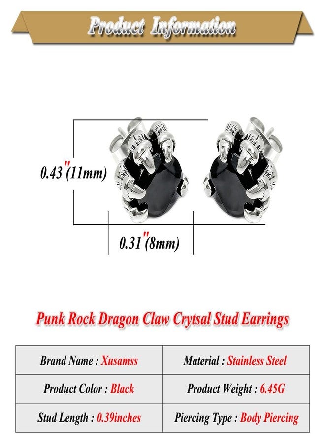 Xusamss Punk Titanium Steel Five Claw Crystal Stud Earrings(Black) - Image 2