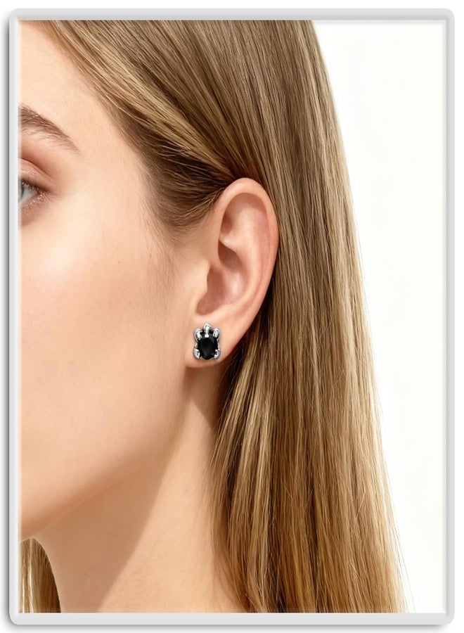 Xusamss Punk Titanium Steel Five Claw Crystal Stud Earrings(Black) - Image 5