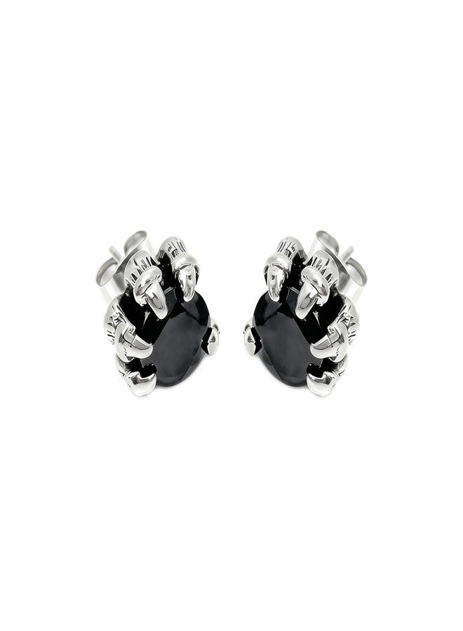 Xusamss Punk Titanium Steel Five Claw Crystal Stud Earrings(Black) - Image 1