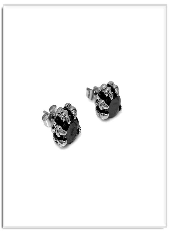 Xusamss Punk Titanium Steel Five Claw Crystal Stud Earrings(Black) - Image 3