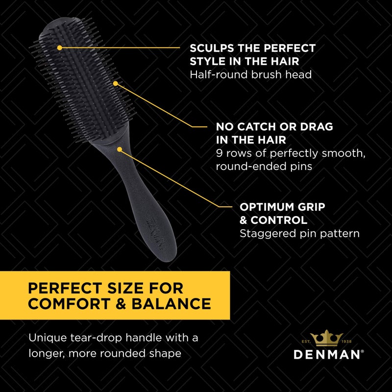 Denman Curly Hair Brush D4 (All Black) 9 Row Styling Brush for Styling, Smoothing Longer Hair and Defining Curls - For Women and Men - Image 5