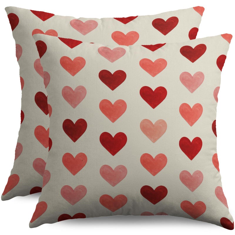 Sivirary Valentines Day Pillow Covers 18x18 Inch Set of 2 Red Pink Love Heart Print Valentines Decorative Throw Pillowcases Holiday Anniversary Outdoor Farmhouse Cushion Cases Decor for Sofa Couch Bed - Image 1