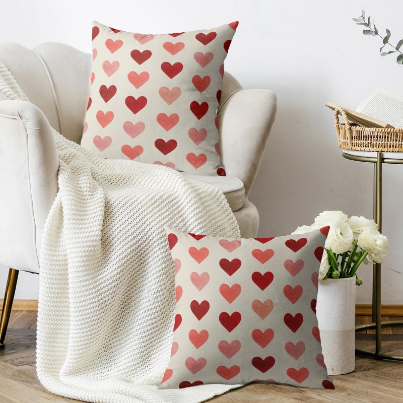 Sivirary Valentines Day Pillow Covers 18x18 Inch Set of 2 Red Pink Love Heart Print Valentines Decorative Throw Pillowcases Holiday Anniversary Outdoor Farmhouse Cushion Cases Decor for Sofa Couch Bed - Image 3