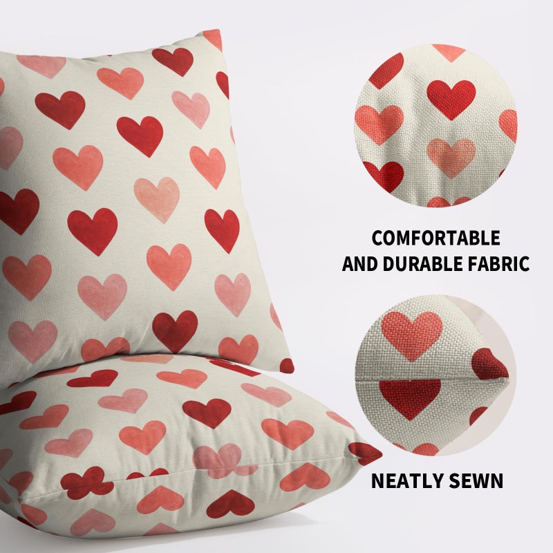 Sivirary Valentines Day Pillow Covers 18x18 Inch Set of 2 Red Pink Love Heart Print Valentines Decorative Throw Pillowcases Holiday Anniversary Outdoor Farmhouse Cushion Cases Decor for Sofa Couch Bed - Image 5
