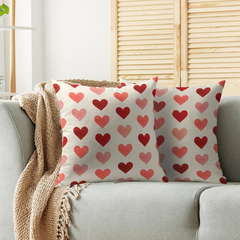 Sivirary Valentines Day Pillow Covers 18x18 Inch Set of 2 Red Pink Love Heart Print Valentines Decorative Throw Pillowcases Holiday Anniversary Outdoor Farmhouse Cushion Cases Decor for Sofa Couch Bed - Image 2
