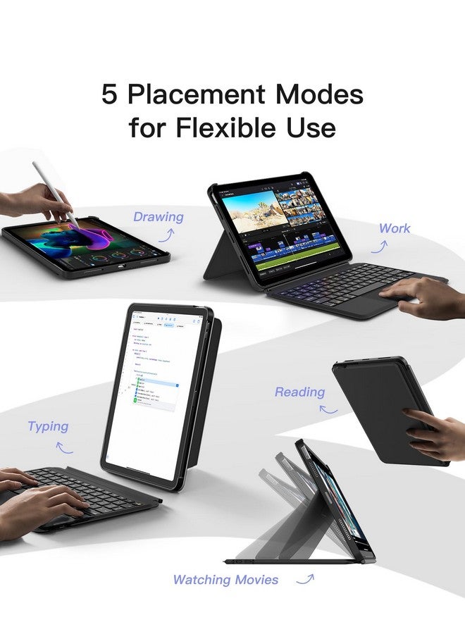 Inateck for iPad Pro 11 inch Case with Keyboard, Compatible with iPad Air 6/5/4,iPad Pro 11" 4/3/2/1, Detachable iPad Keyboard Case with 7-Color Backlight and Touchpad, KB04111 Black - Image 3
